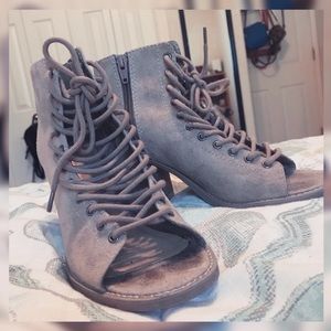 Taupe Laced-Up Booties